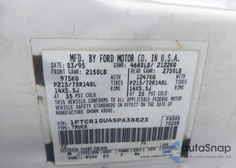 1995 Ford Ranger z USA, uszkodzony, nr VIN 1FTCR10U4SPA38823